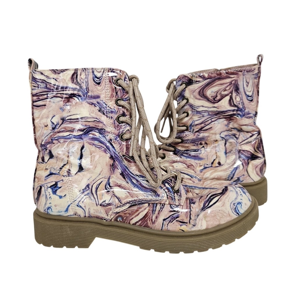 Madden Girl Purple Marble Combat Boots‎ Girls Sz 4.5 Lace-up Grunge Punk Chunky